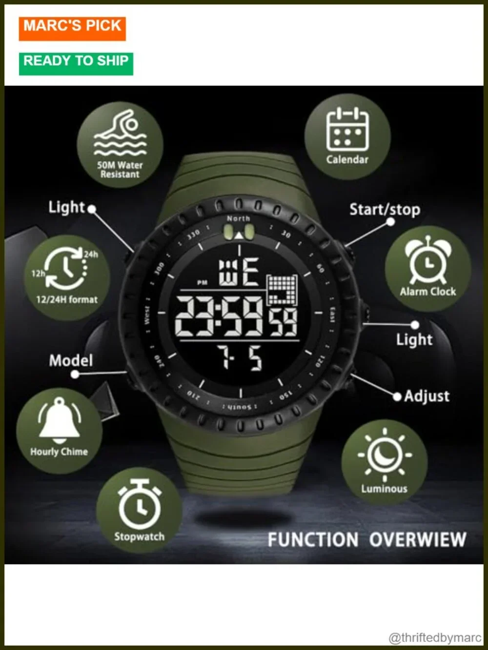 Military Digital Watch with Stopwatch Alarm Date Multi Function Men's Waterproof